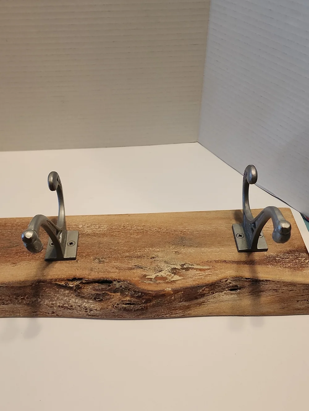 Wall-Mounted Rustic Wood Coat Rack with Silver Hooks